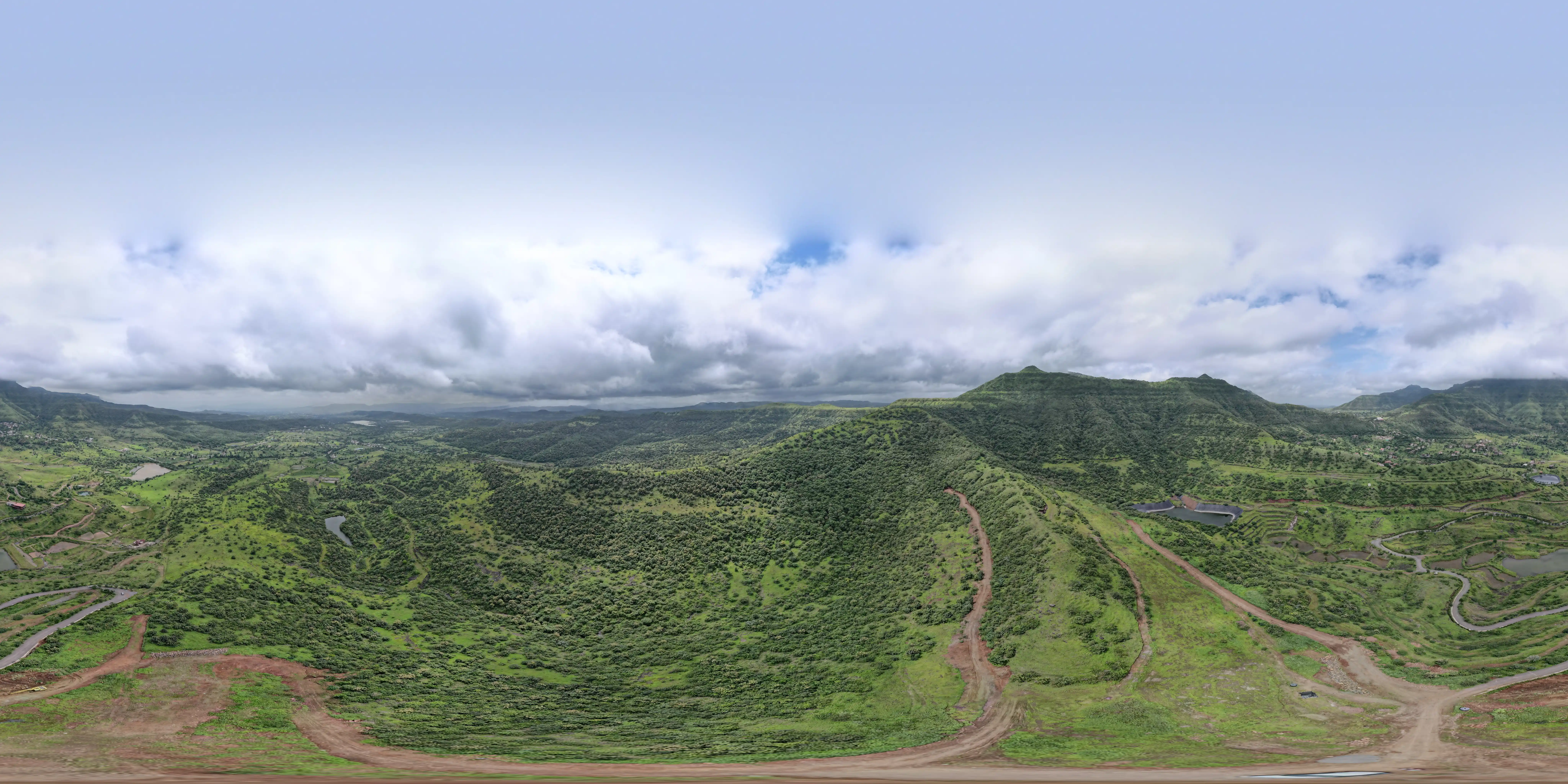 Aerial view of Royal Roots plots at the foothills of Purandar Fort near Pune